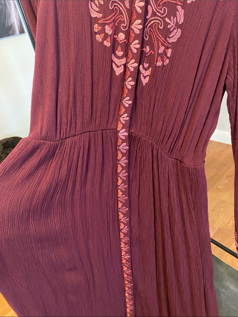 Embroidered Plum Maxi Dress with Pink Accents - Picture 3 of 3